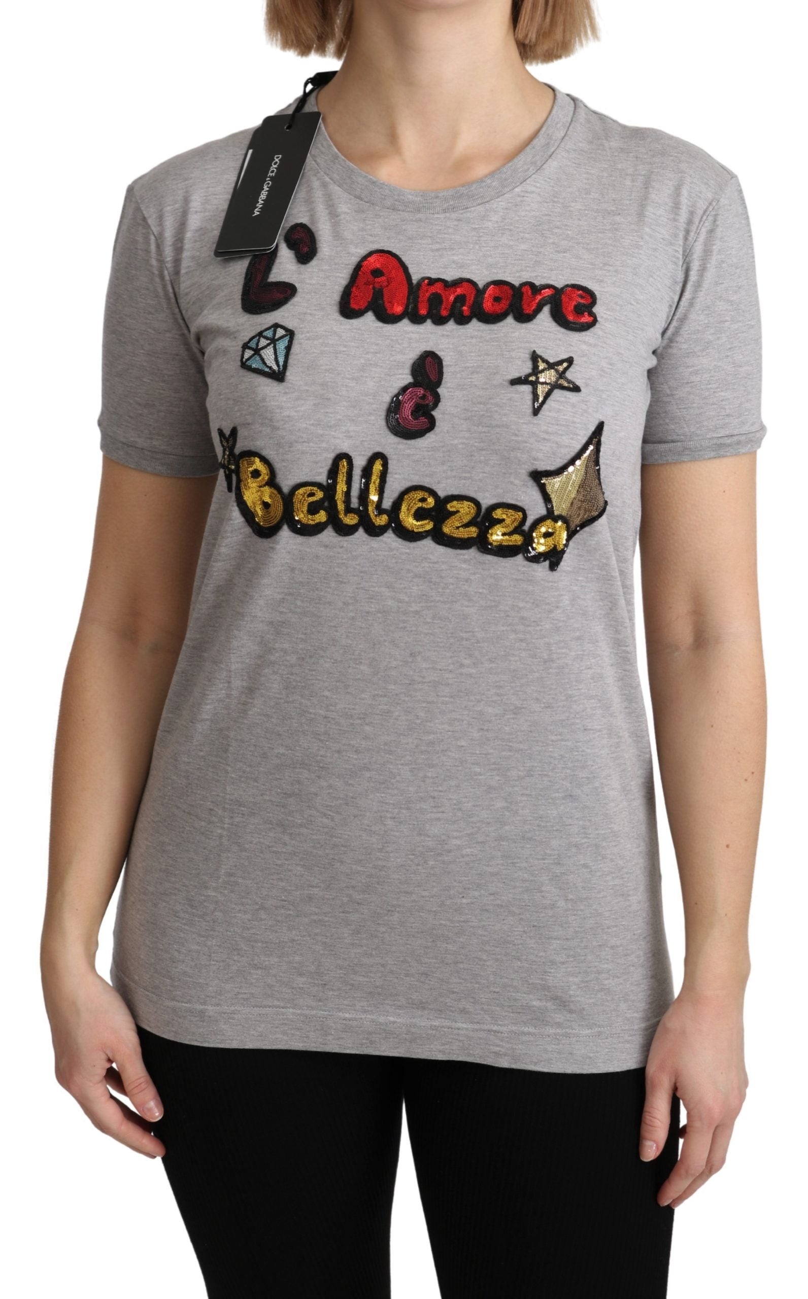 Dolce & Gabbana  L'Amore & Bellezza Embellished T-Shirt - Gray