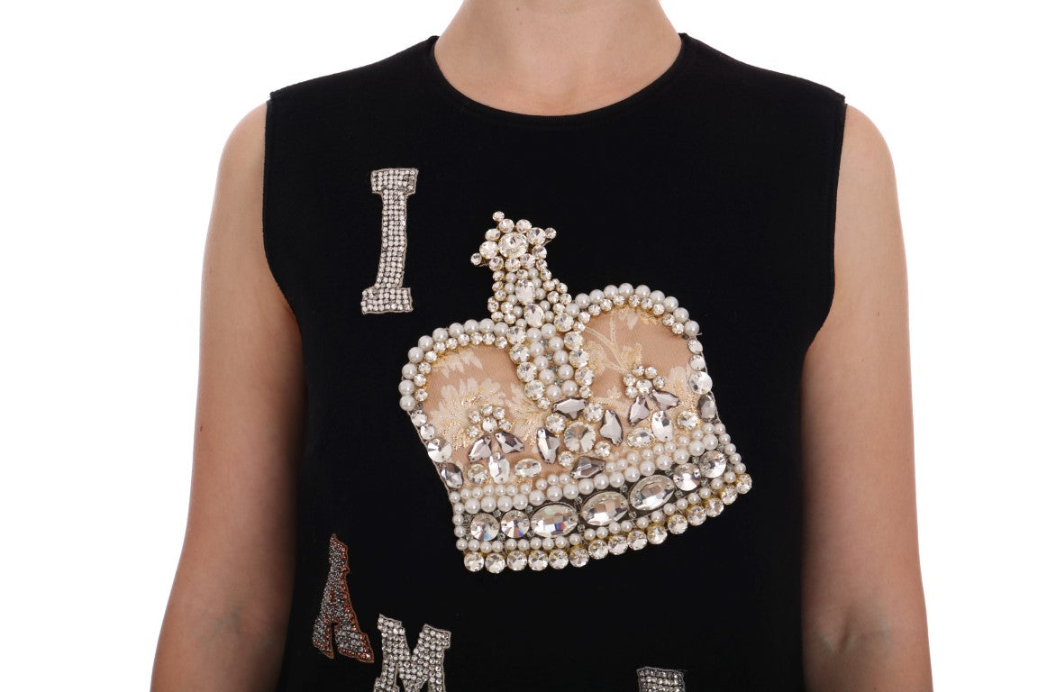 Dolce & Gabbana  I Am A Princess Embroidered Wool Blend A-Line Dress