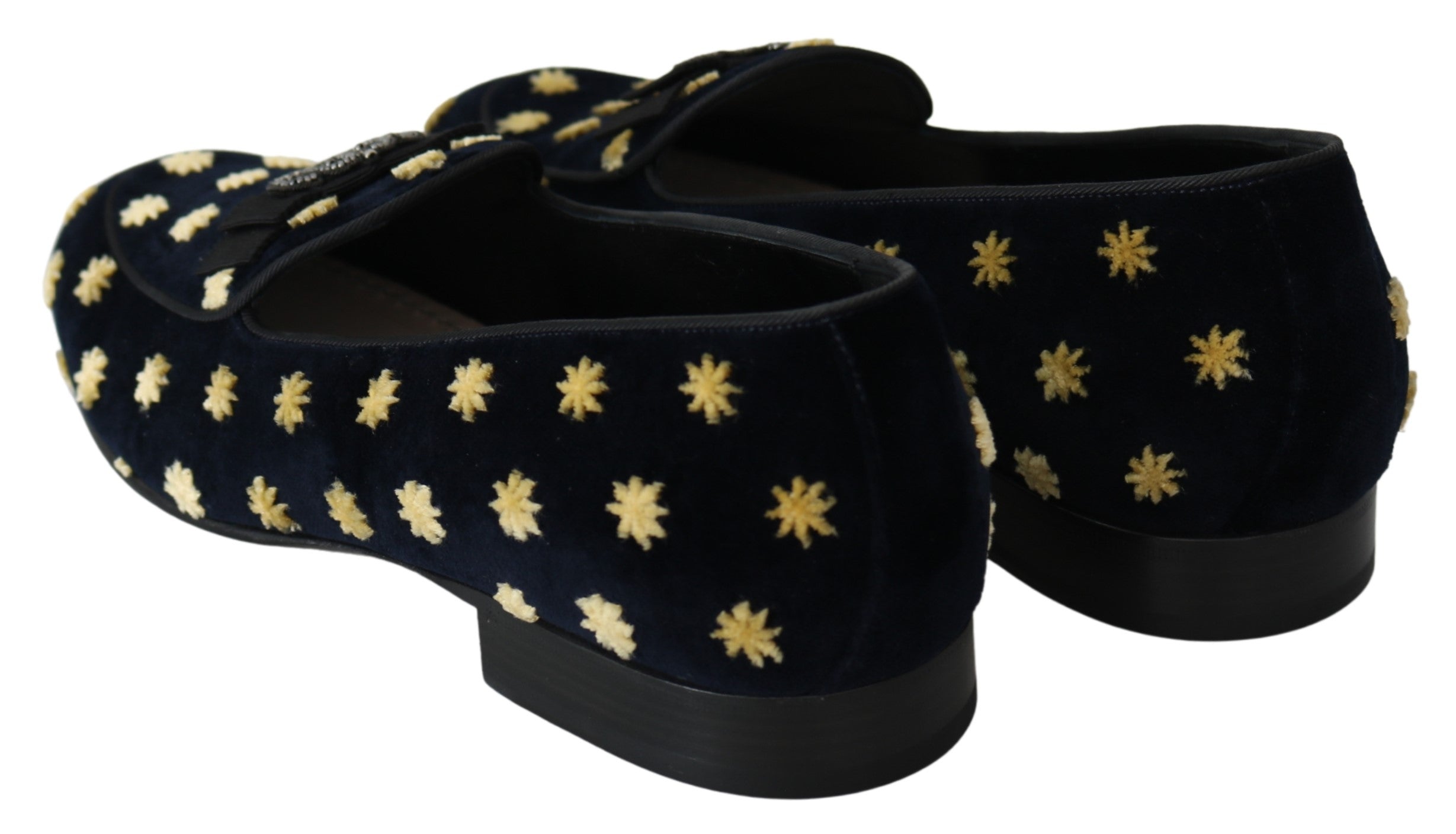 Dolce & Gabbana  Men's Embroidered Velvet Loafers with Crown Detail - Blue