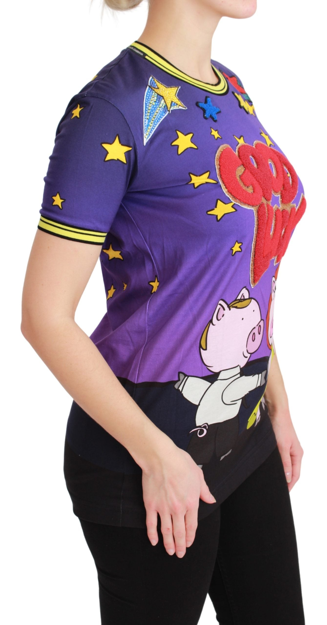 Dolce & Gabbana  Women's Good Luck Pig TShirt - Purple