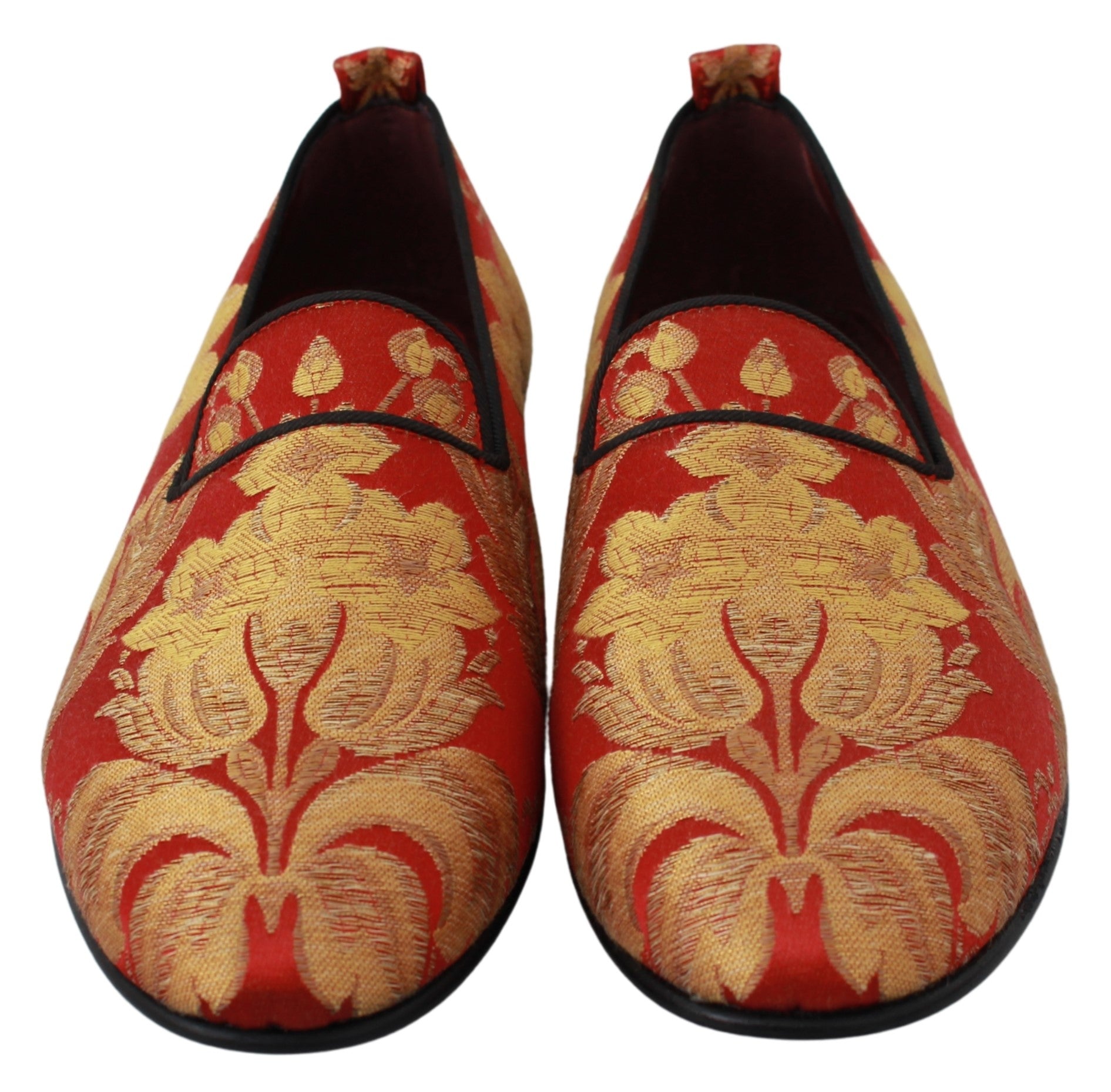 Dolce & Gabbana  Men's Red Silk Brogue Loafers with Gold Embroidery