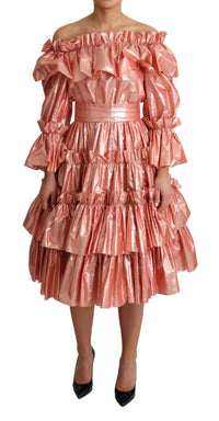 Dolce & Gabbana Ruffled A-Line Long Sleeve  Metallic Gown4