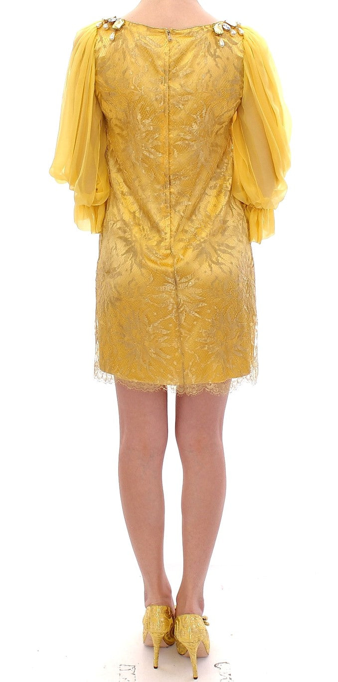 Dolce & Gabbana  Yellow Lace Dress with Crystal Embellishment