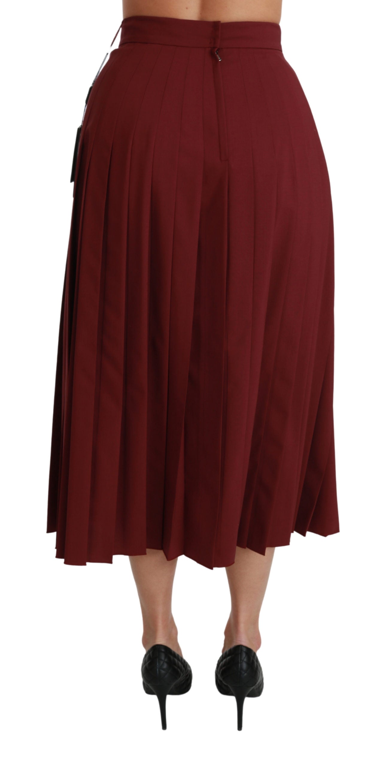 Dolce & Gabbana  Womens Burgundy Pleated Skirt with Rose Buttons