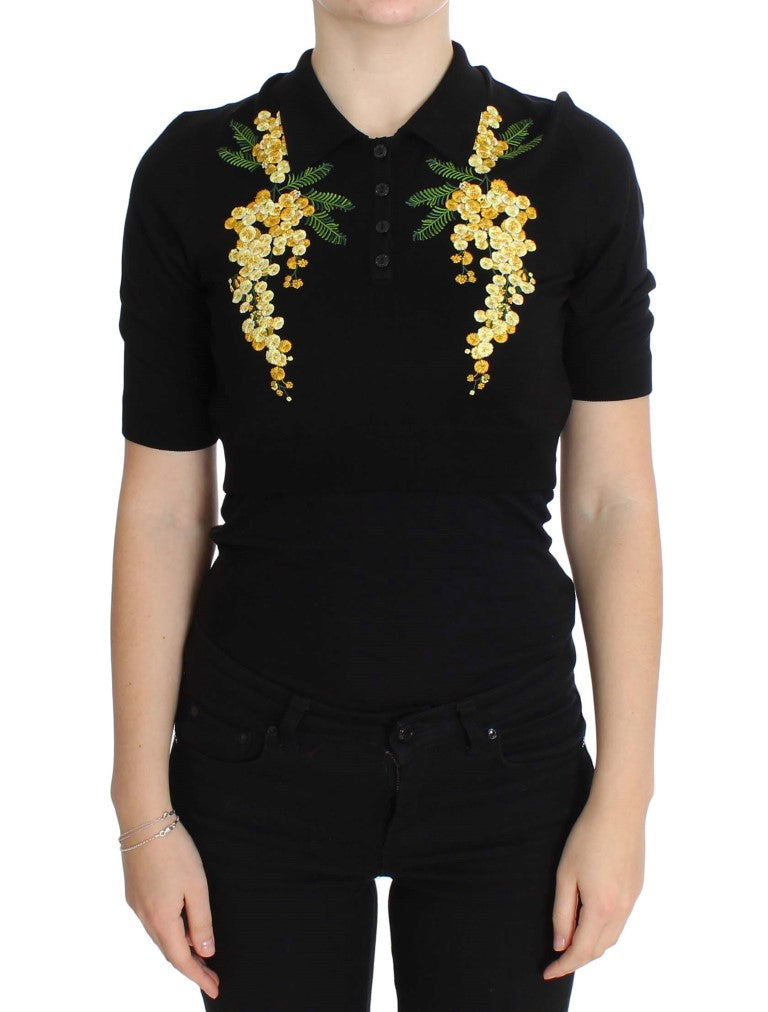 Dolce & Gabbana  Mimosa Embroidery Polo Shirt - Black