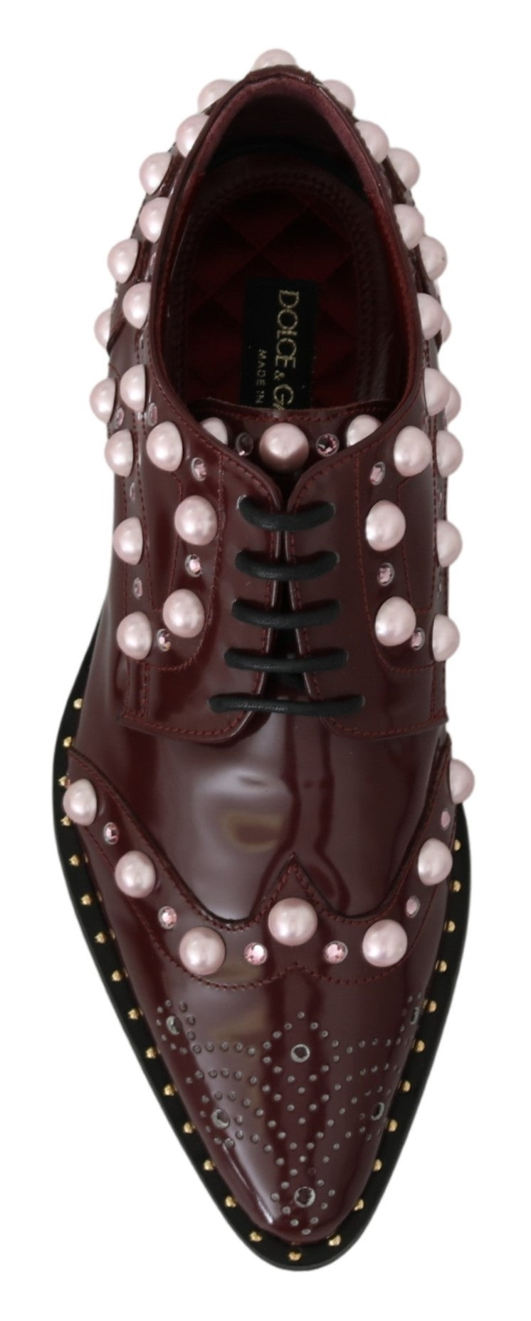 Dolce & Gabbana  Burgundy Patent Leather Pearl Brogues