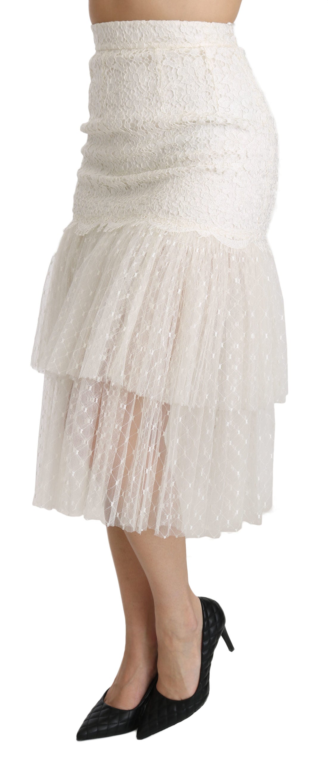 Dolce & Gabbana  White Lace Skirt with Tulle Overlay