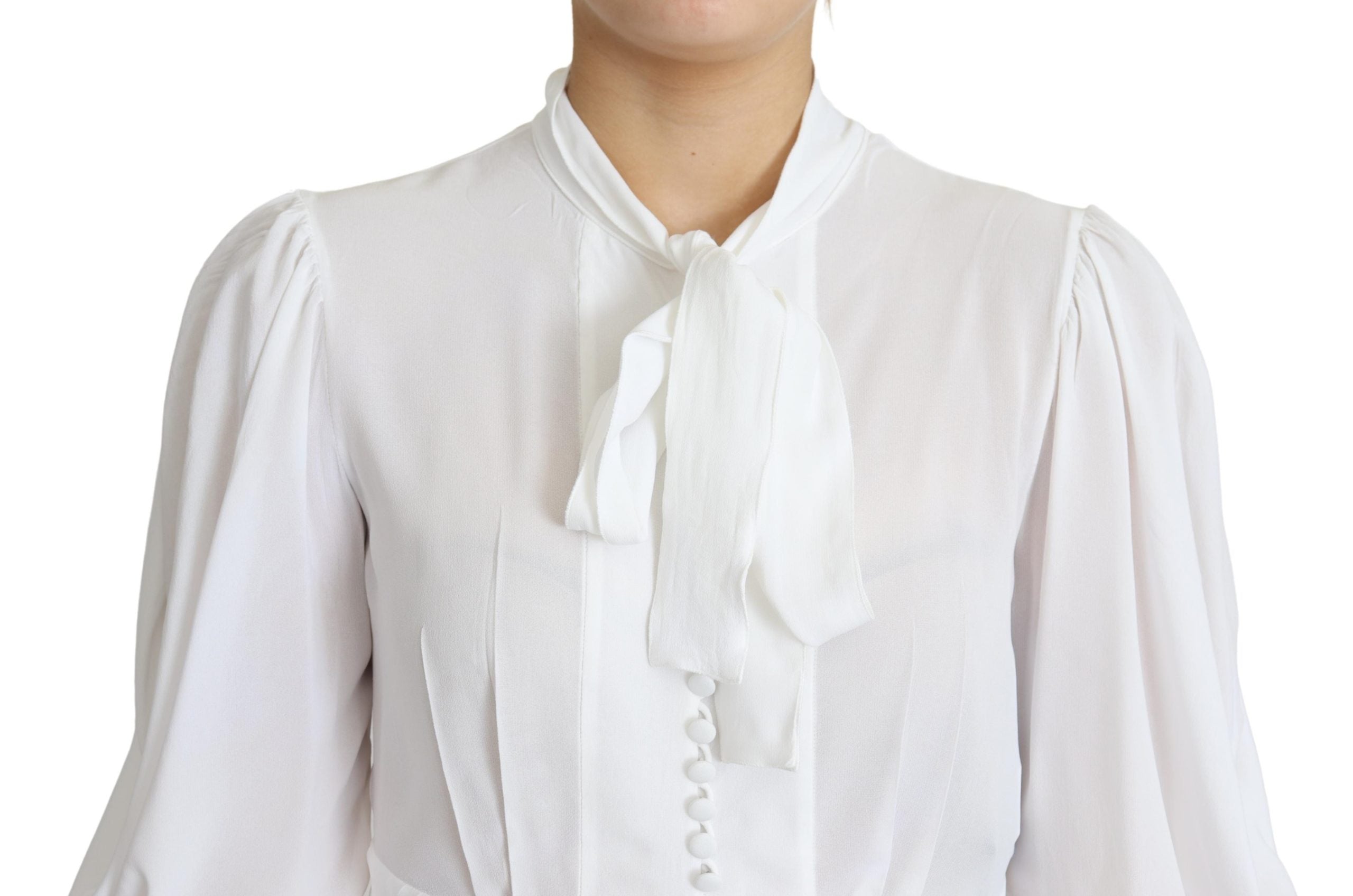 Dolce & Gabbana  White Silk Blouse with Tie Neck