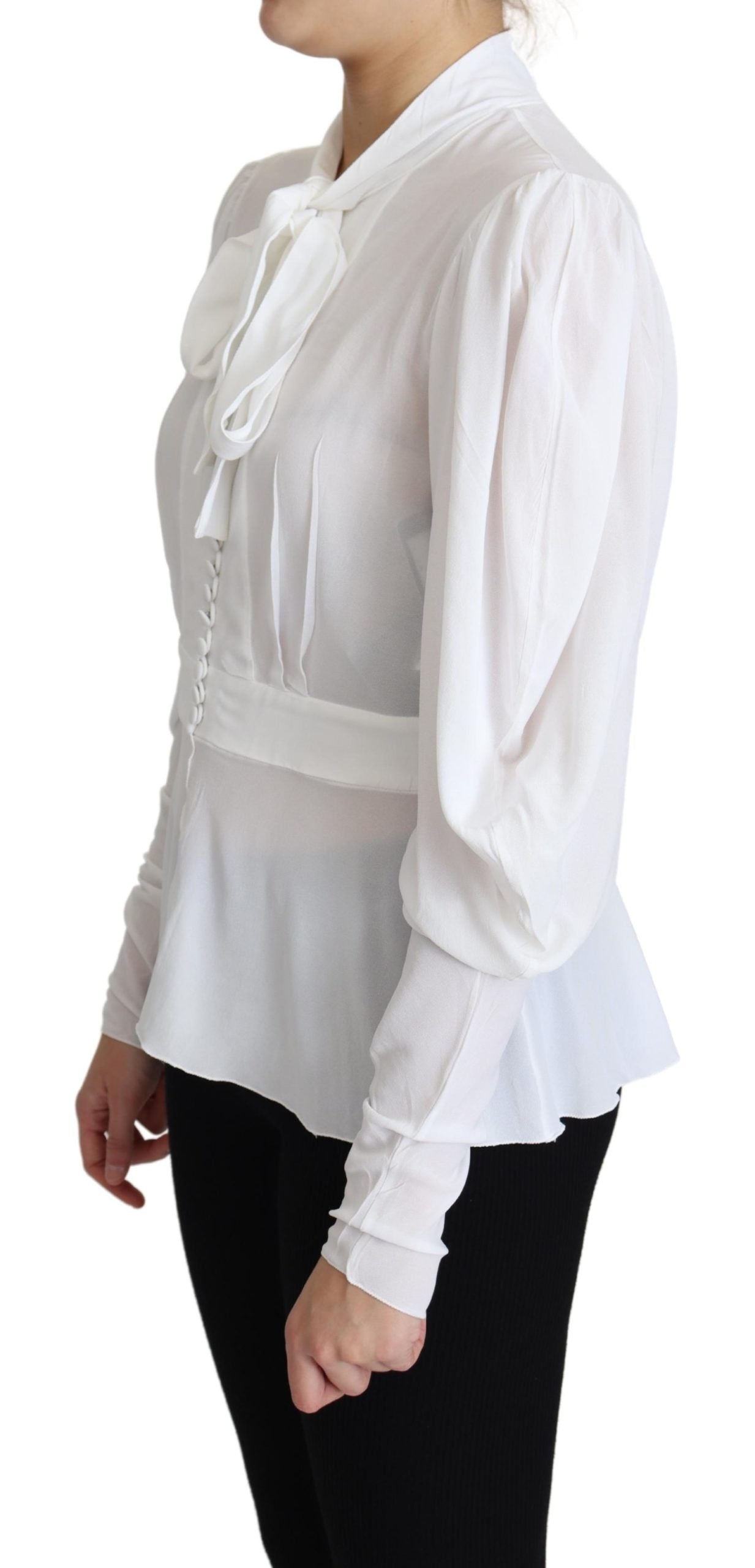 Dolce & Gabbana  White Silk Blouse with Tie Neck