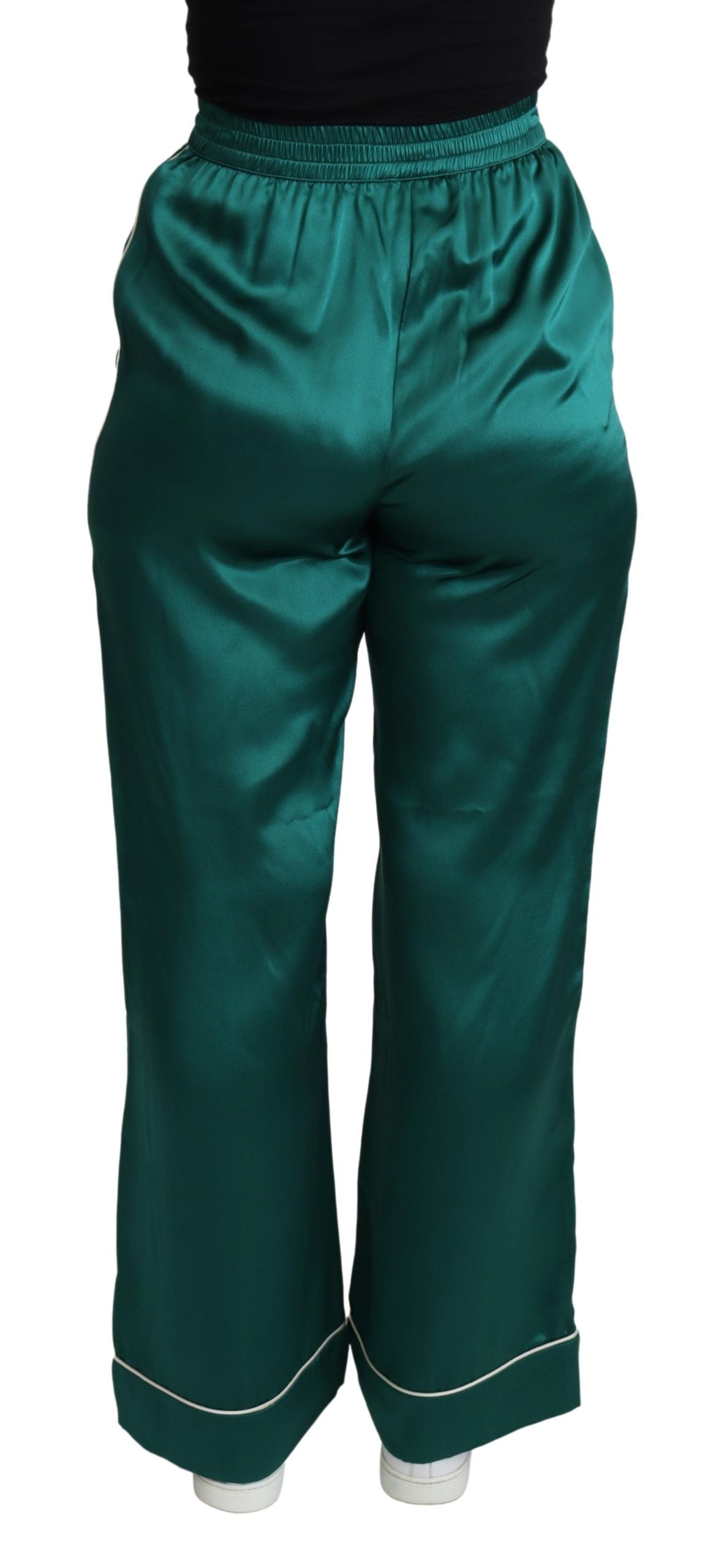 Dolce & Gabbana  Silk Satin Wide Leg Trousers - Green