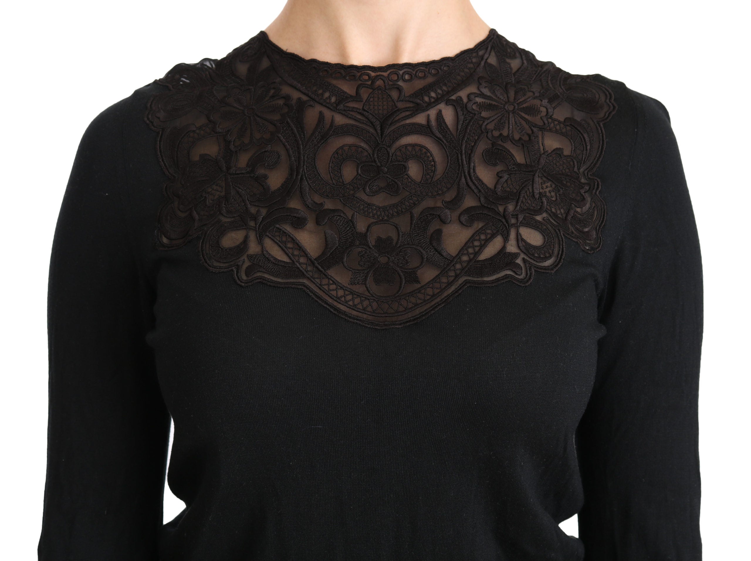 Dolce & Gabbana  Black Lace Trim Cashmere Sweater