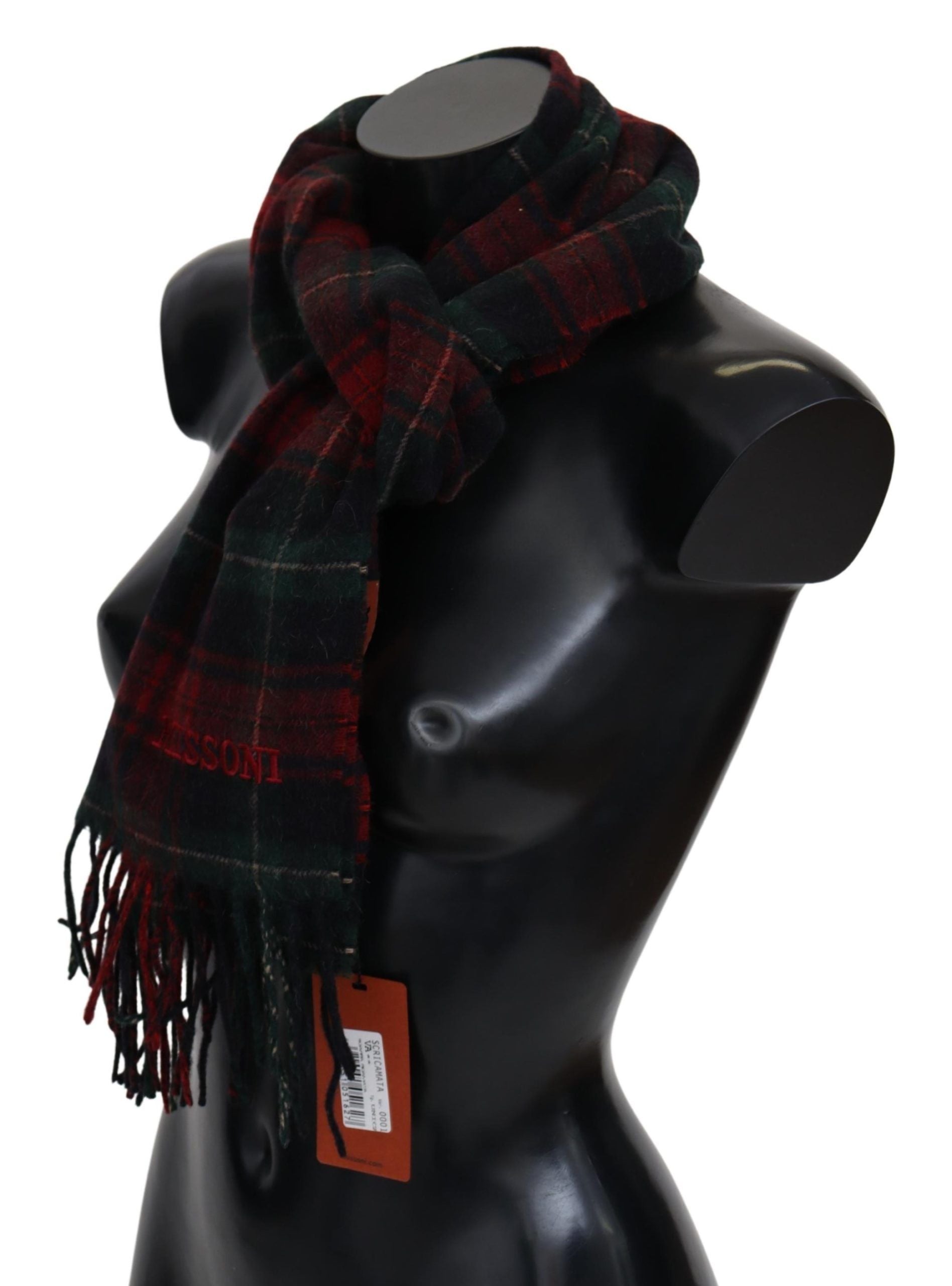 Missoni Elegant Check Wool Scarf with Logo Men's Embroidery