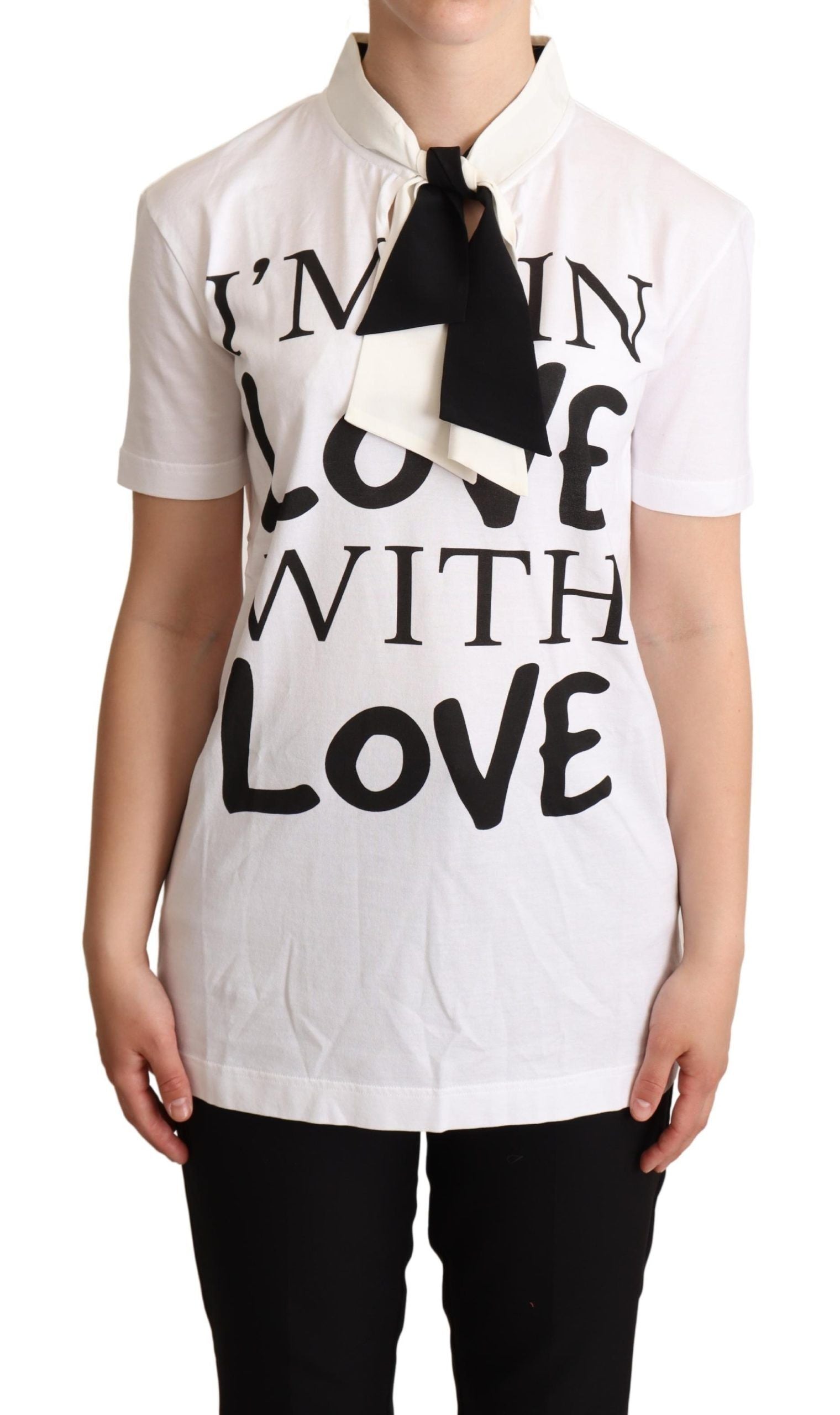 Dolce & Gabbana Chic Love Slogan Silk Cotton Women's Tee