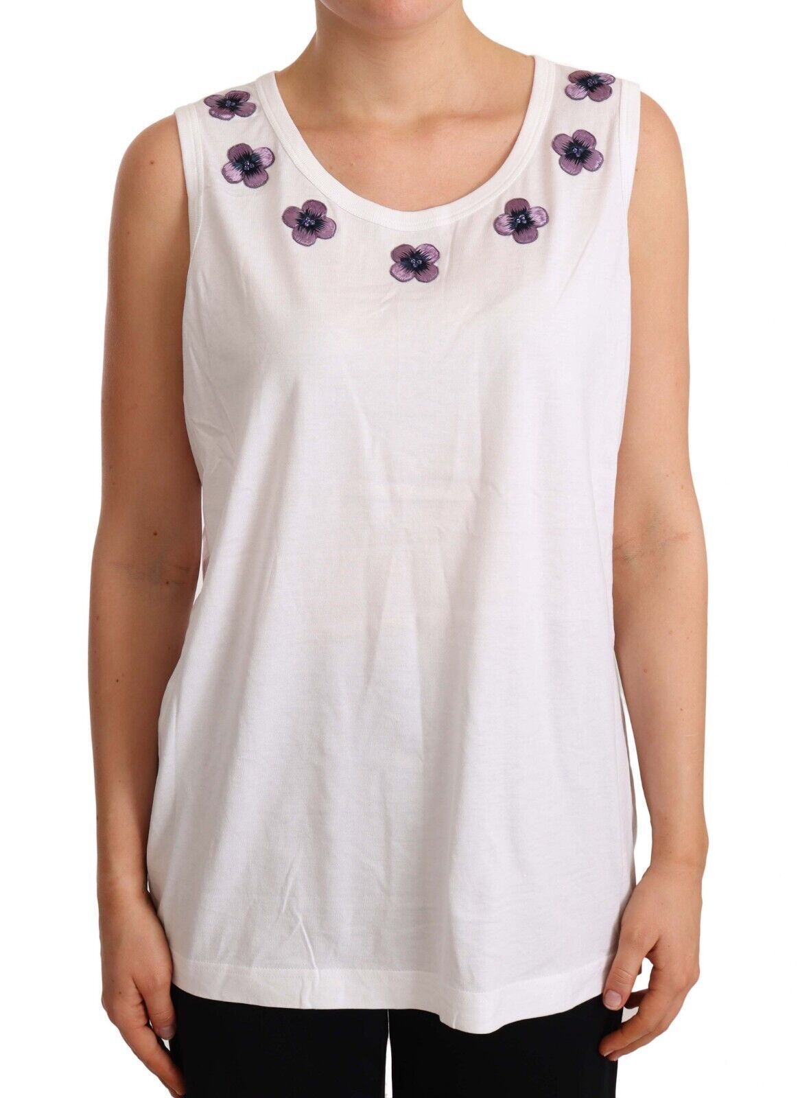 Dolce & Gabbana Floral Trim Logo Tank Top in Women's White