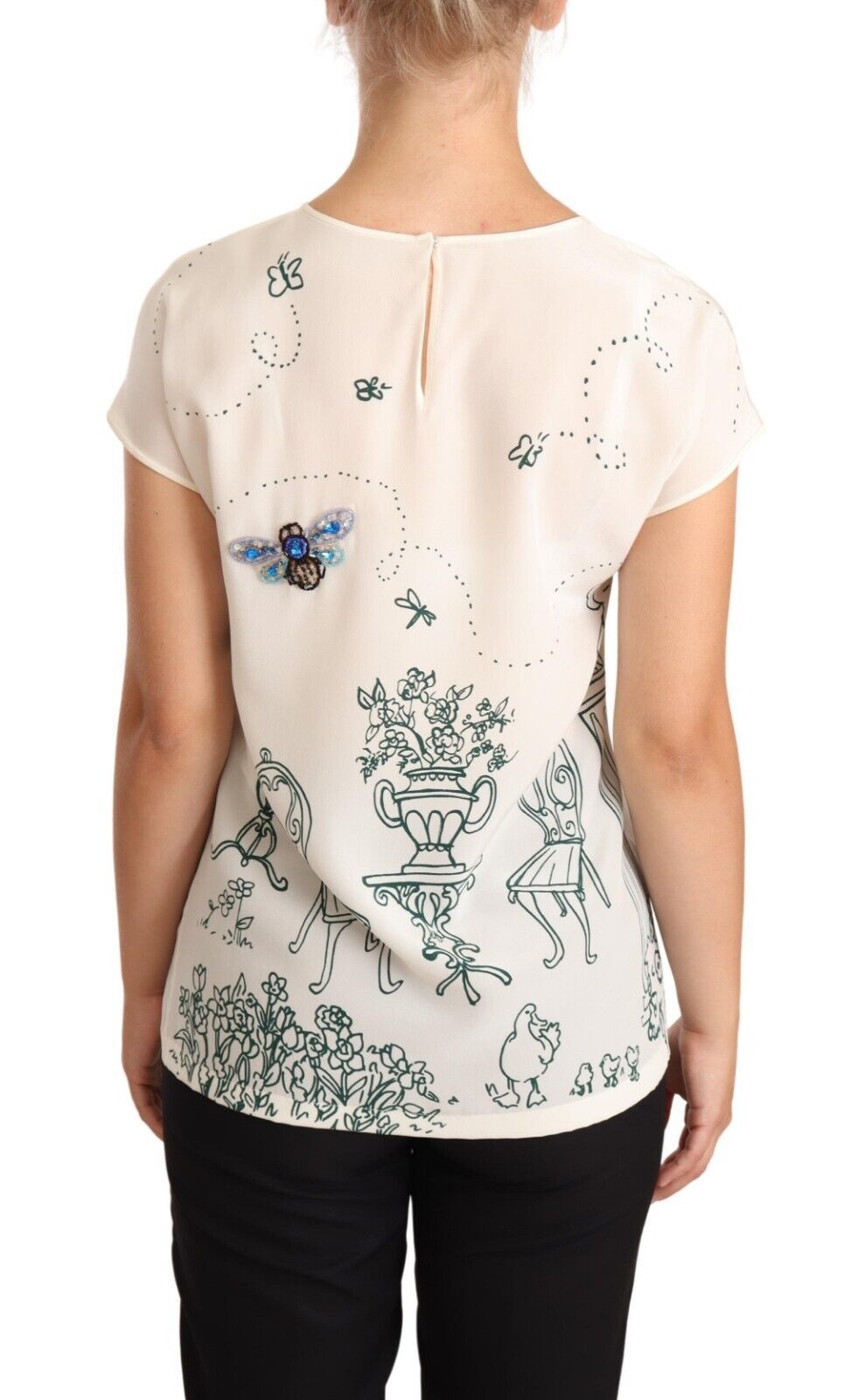 Dolce & Gabbana Elegant Silk Botanical Garden Fountain Women's Tee