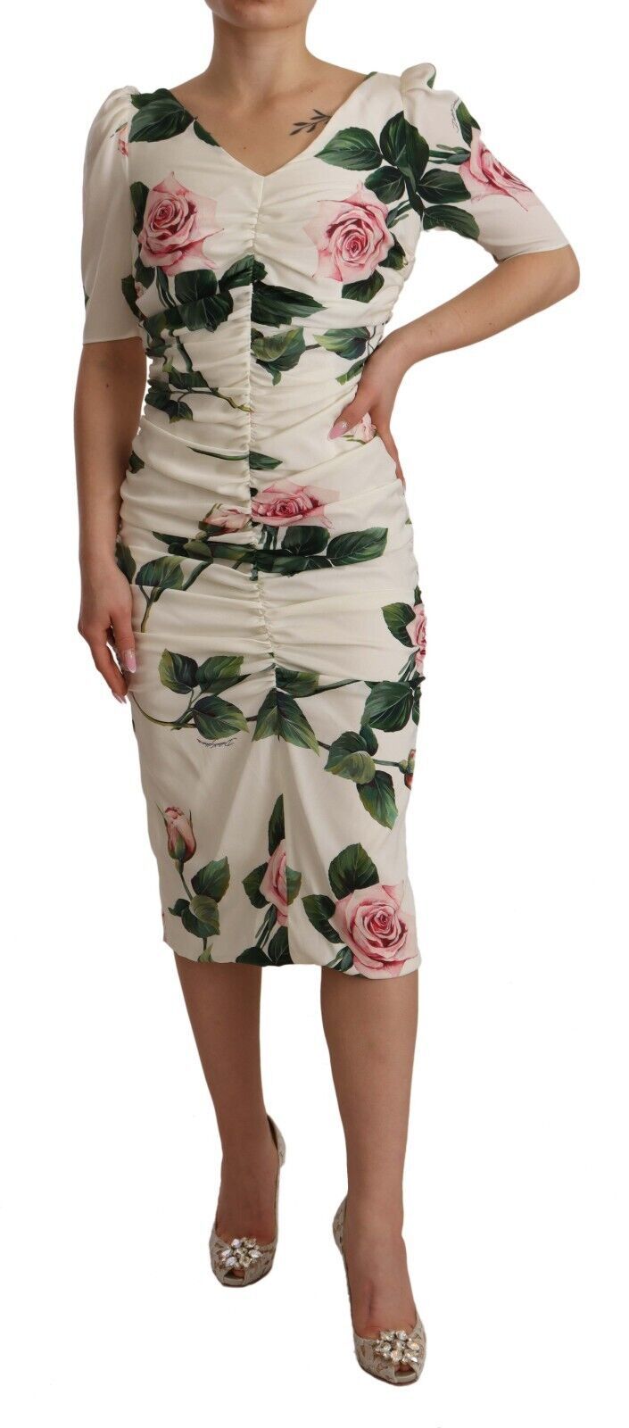 Dolce & Gabbana Elegant White Floral Sheath Women's Dress