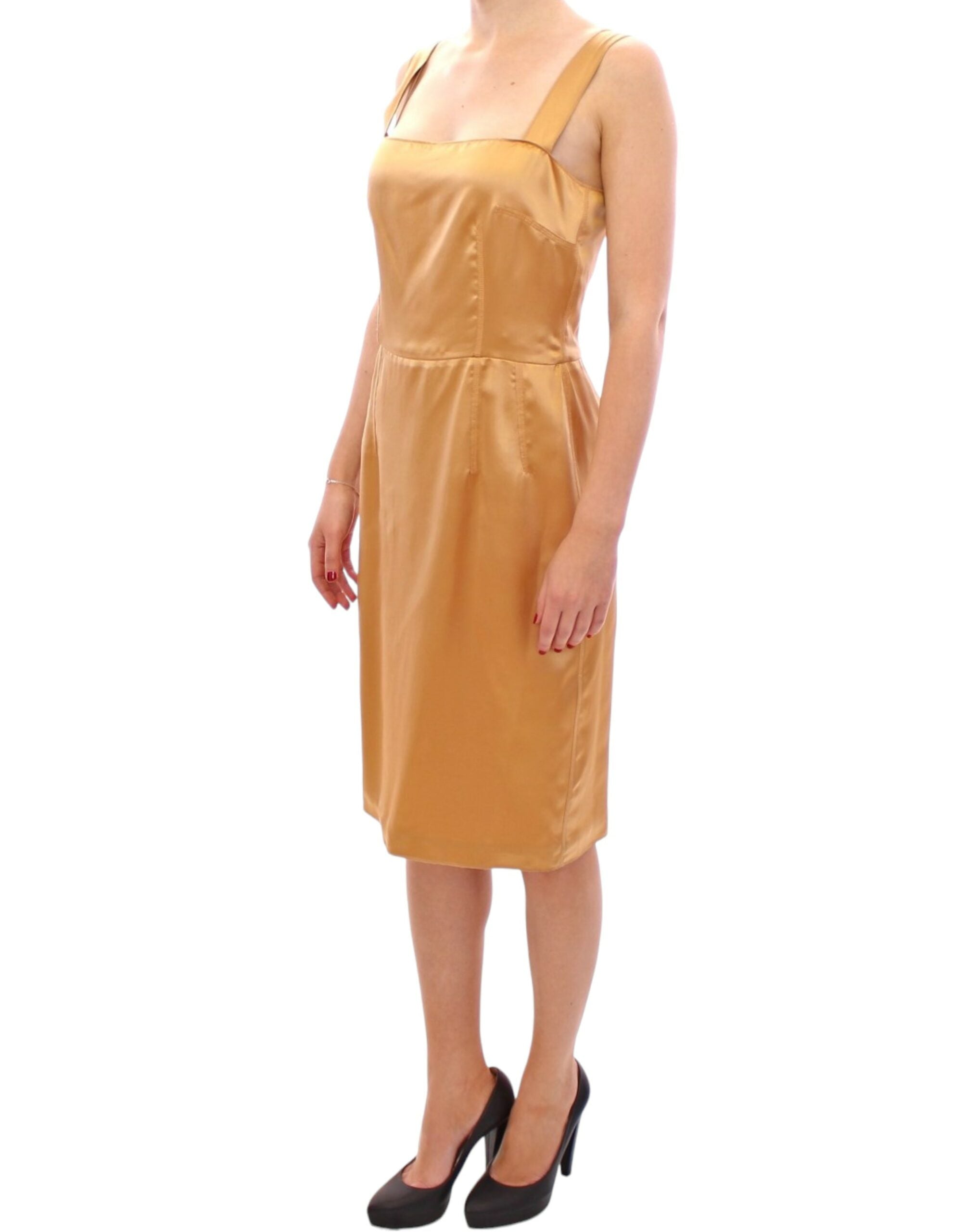 Dolce & Gabbana Elegant Bronze Silk Knee-Length Sheath Women's Dress12