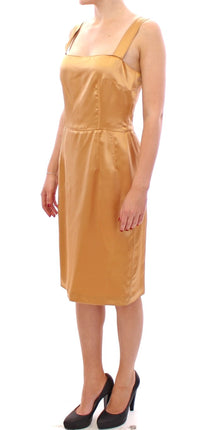 Dolce & Gabbana Elegant Bronze Silk Knee-Length Sheath Women's Dress8