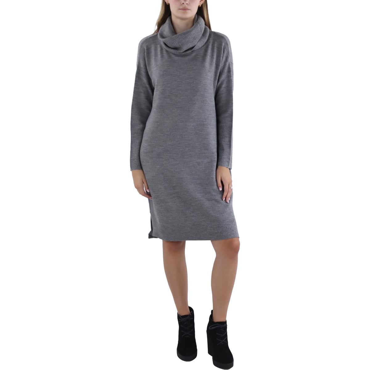 Womens Ribbed Trim Above Knee Sweaterdress