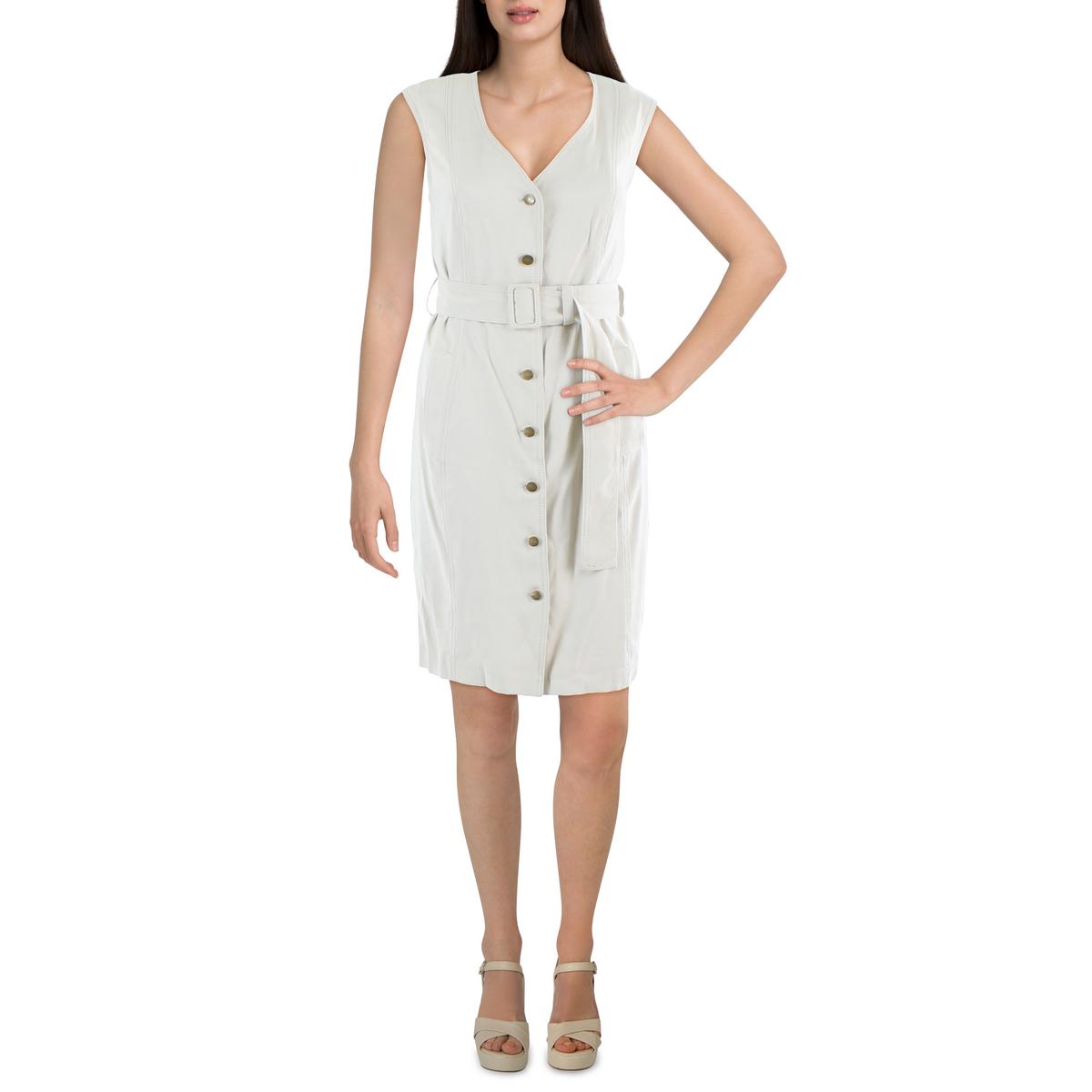 Womens Collarless Mini Shirtdress