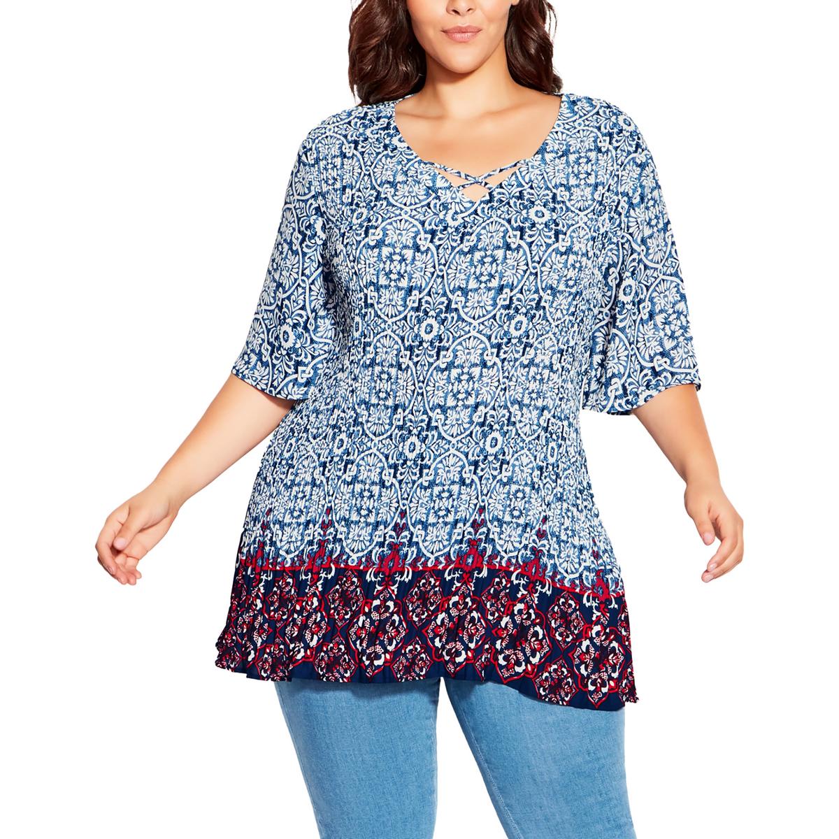 Womens Crinkled Printed Tunic Top