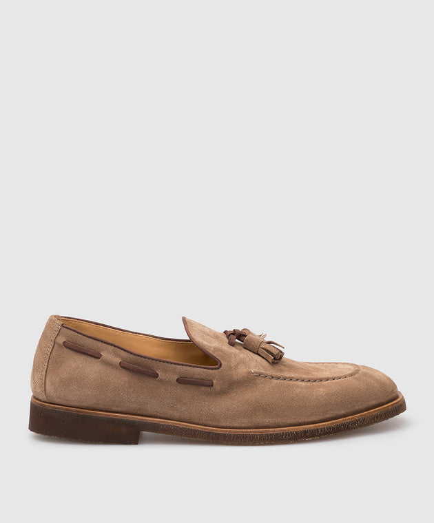 Brunello Cucinelli Mens Suede Loafers in Tan1