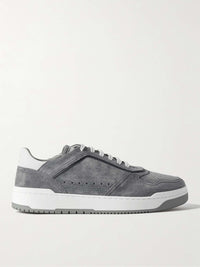 Brunello Cucinelli Leather-Trimmed Suede Sneakers in Medium Grey1