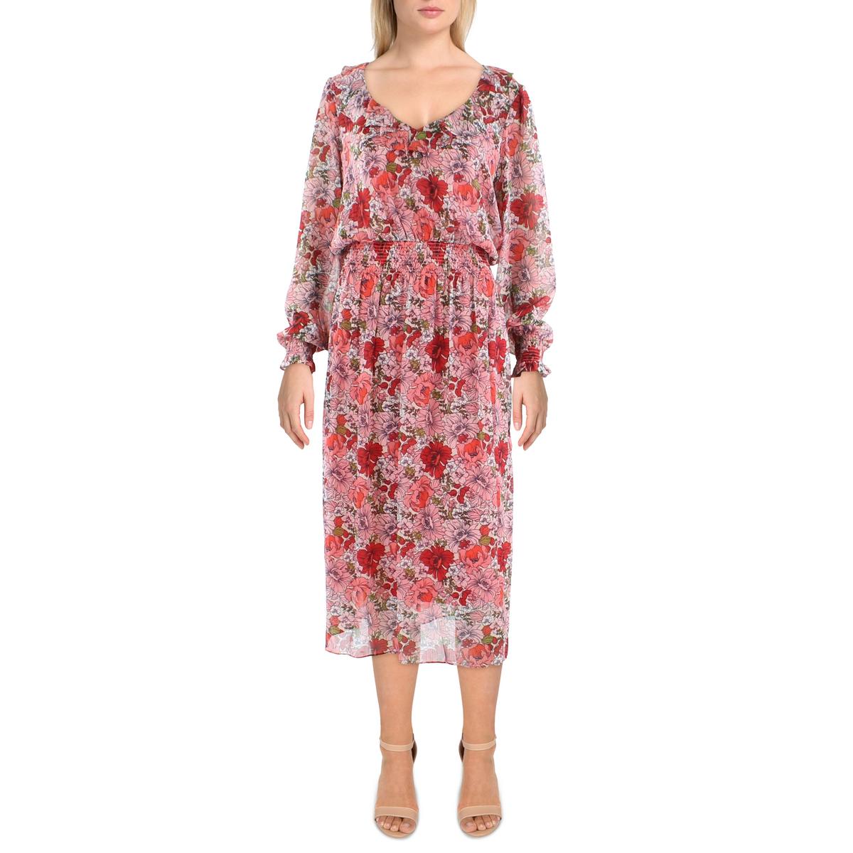 Womens Chiffon Floral Midi Dress