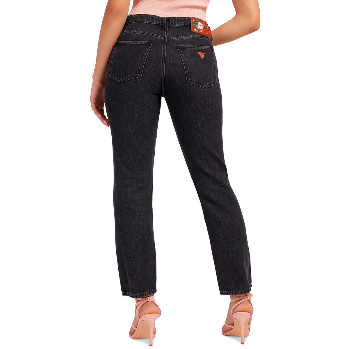 Womens High Rise Dark Wash Straight Leg Jeans