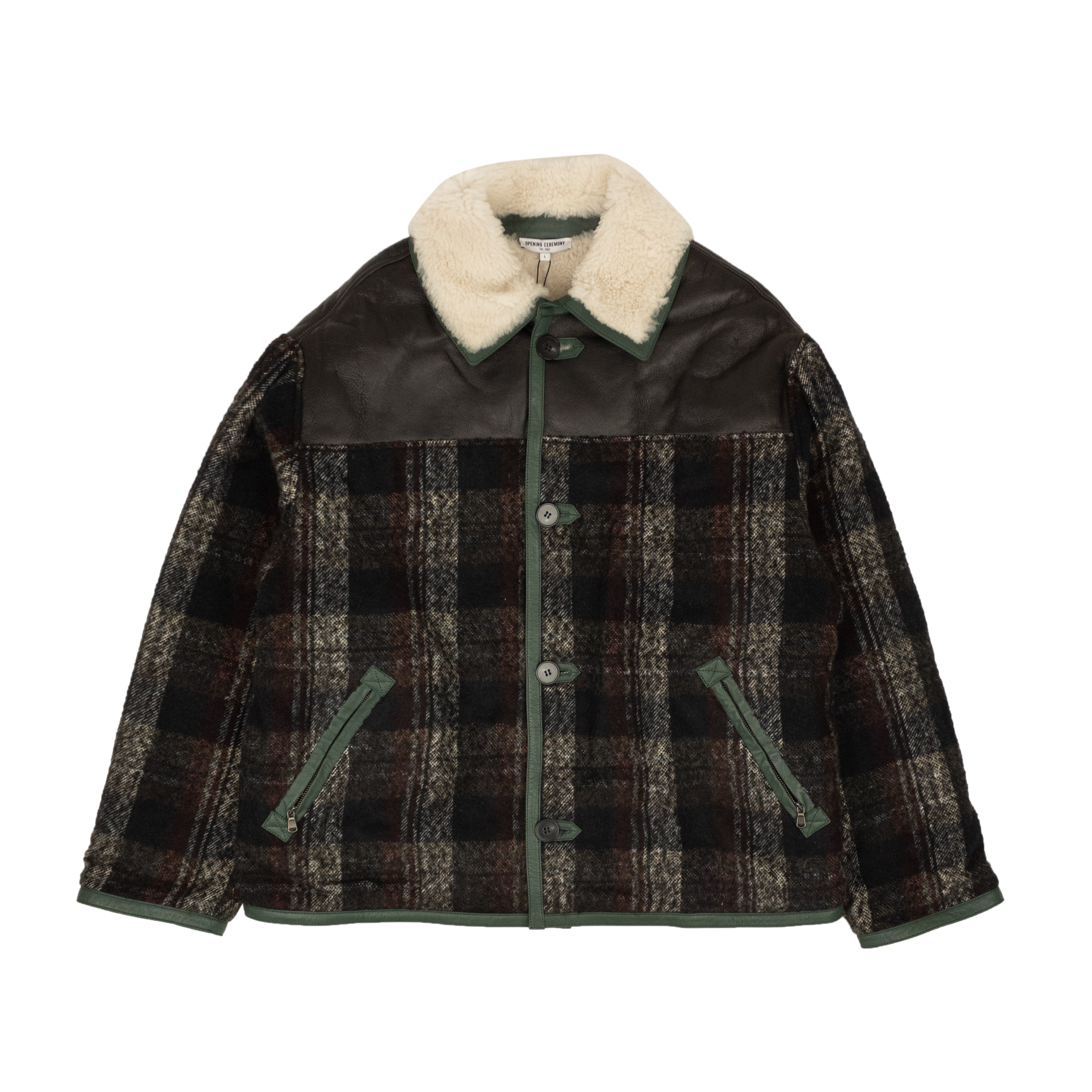 OPENING CEREMONY Charcoal Black Shearling Tartan Jacket1