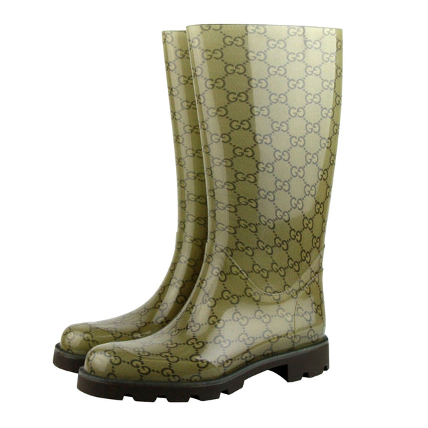 Gucci Women's Guccissima Pattern Light Brown Rubber Rain Boots – Bluefly