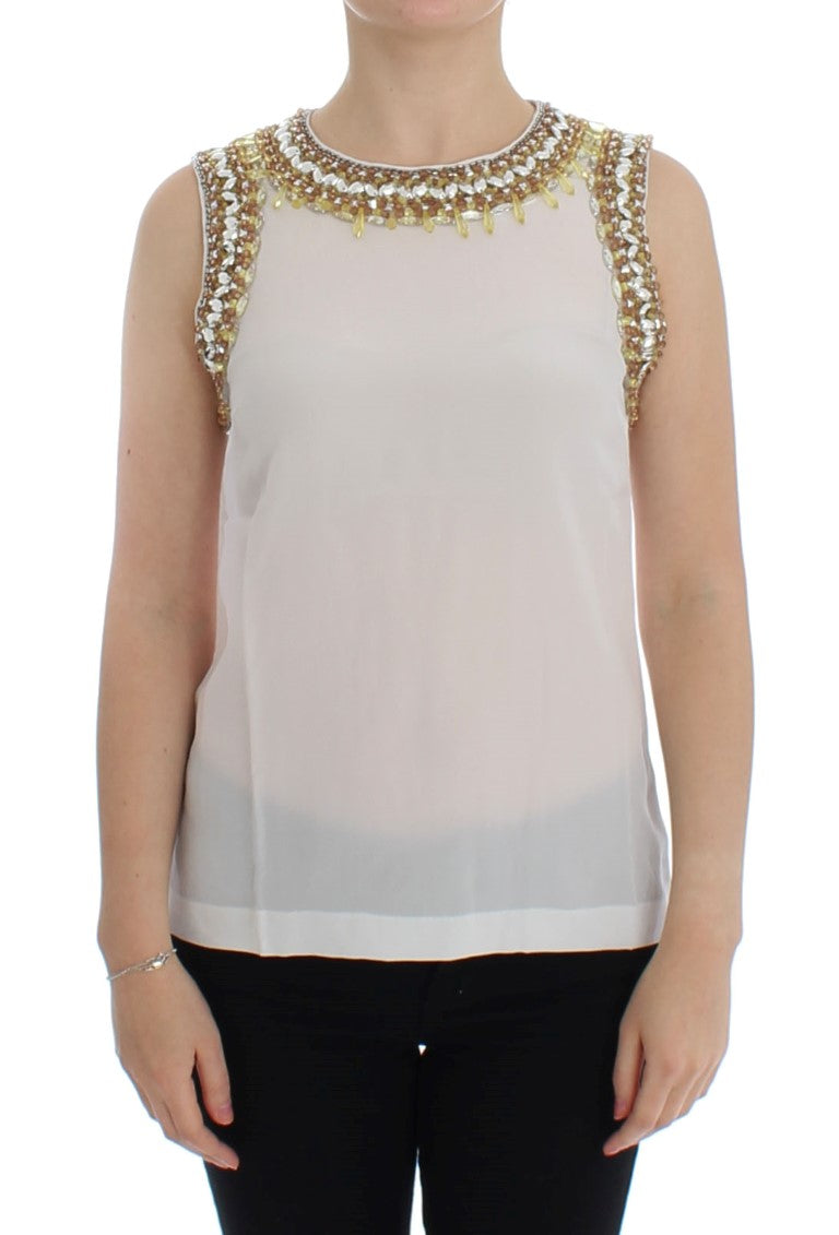 Dolce & Gabbana Elegant Sleeveless Silk Blouse with Crystal Women's Embellishment