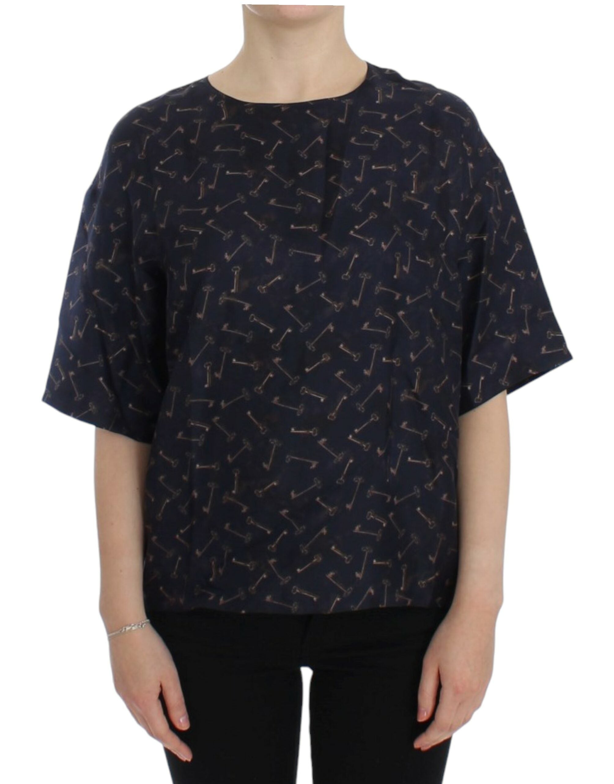 Dolce & Gabbana Enchanted Sicily Silk Blouse with Gold Keys Women's Print