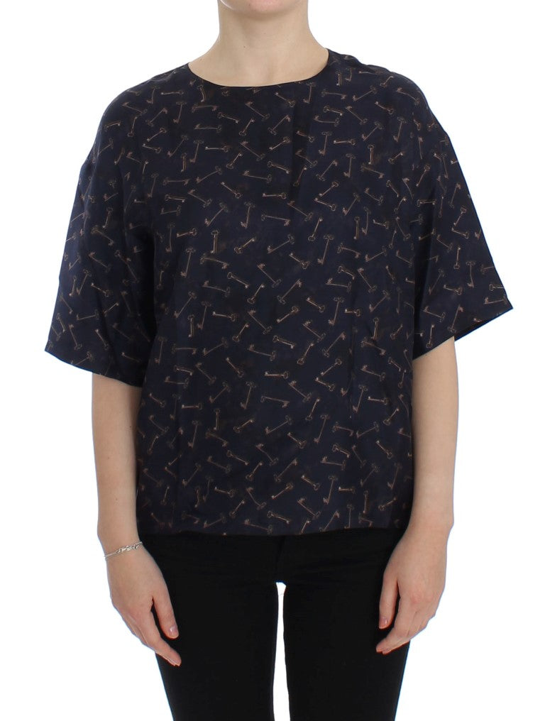 Dolce & Gabbana Enchanted Sicily Silk Blouse with Gold Keys Women's Print