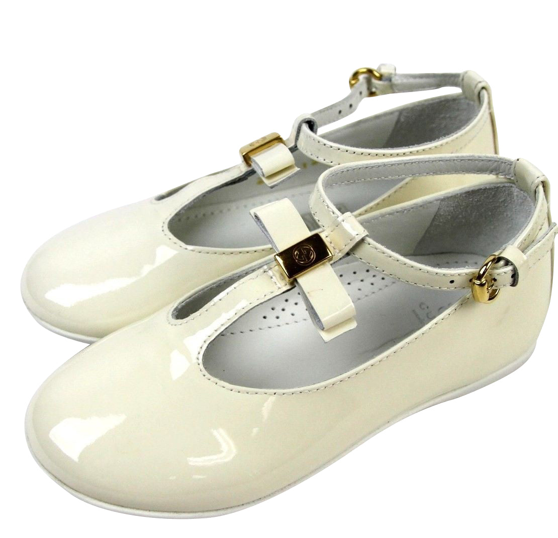 Gucci Kids White Patent Leather Ballet Flat With Bow