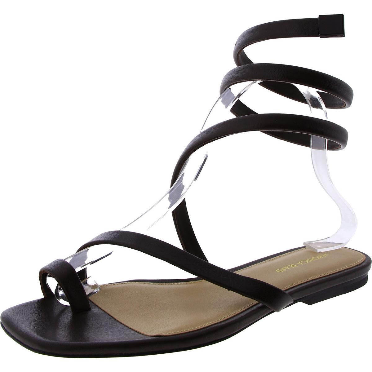 Womens Leather Toe Ring Strappy Sandals