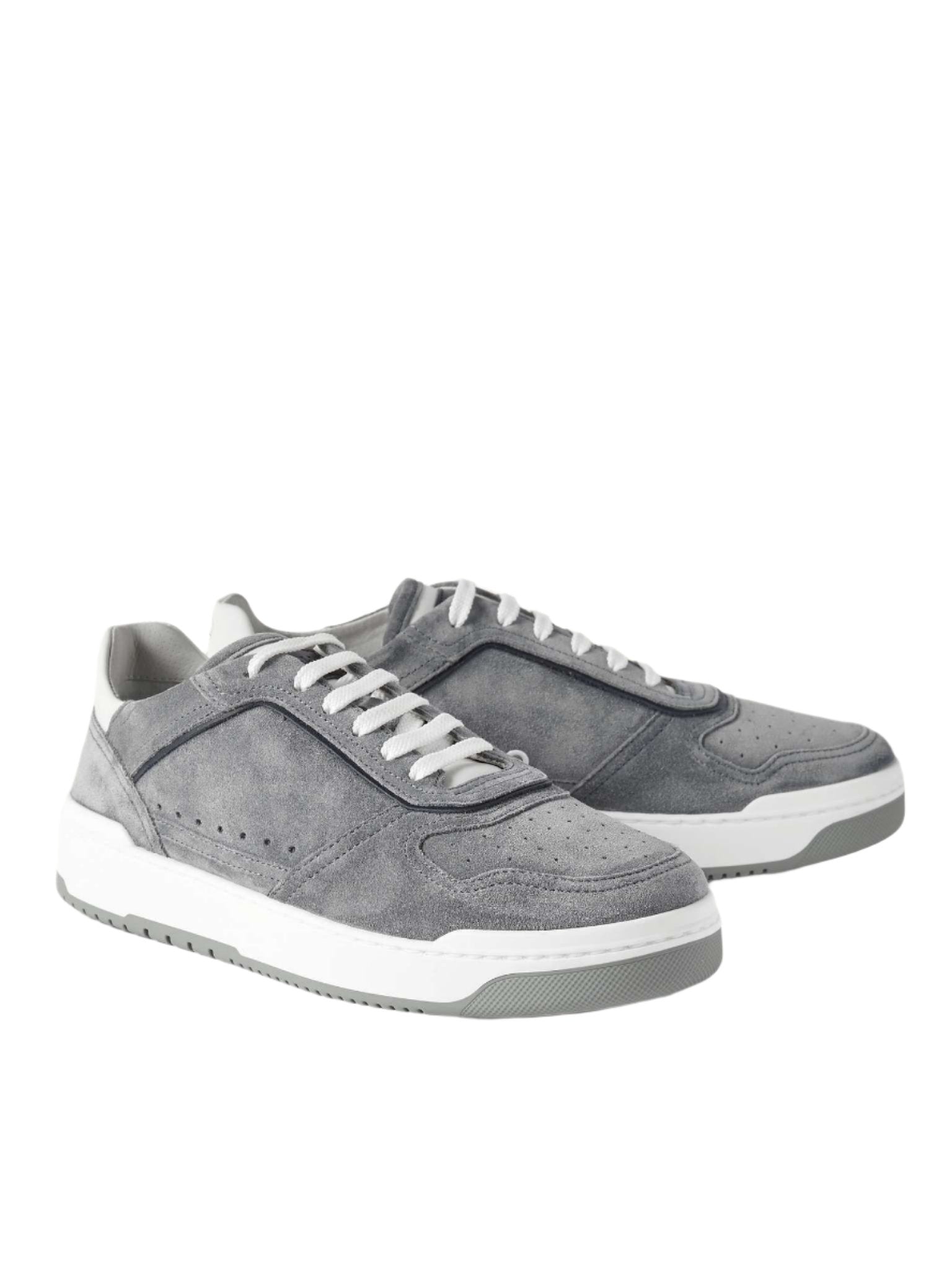 Brunello Cucinelli Leather-Trimmed Suede Sneakers in Medium Grey2