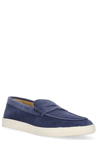 Brunello Cucinelli Mens Almond-Toe Slip-On Loafers in Deep Blue2