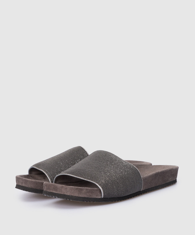 Brunello Cucinelli Women's Monil Suede Slippers in Grey2