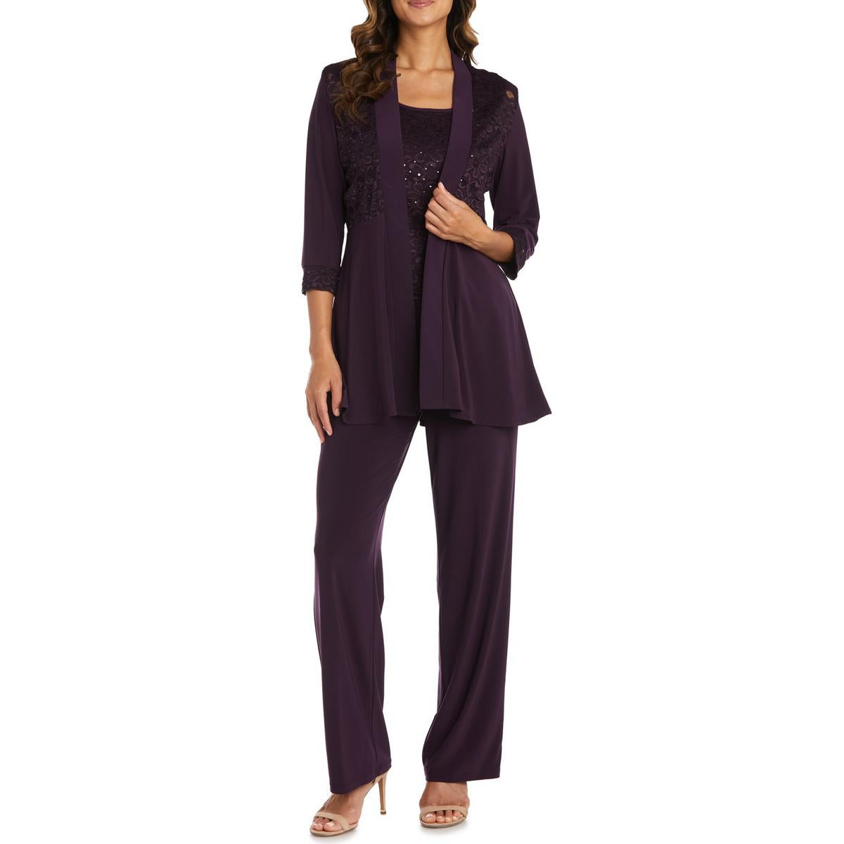 Womens Lace Sequined Pant Suit