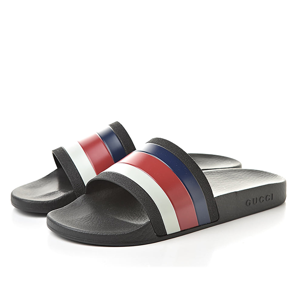 Gucci Men's Web Pursuit Rubber Pool Slide in Black Red Blue3