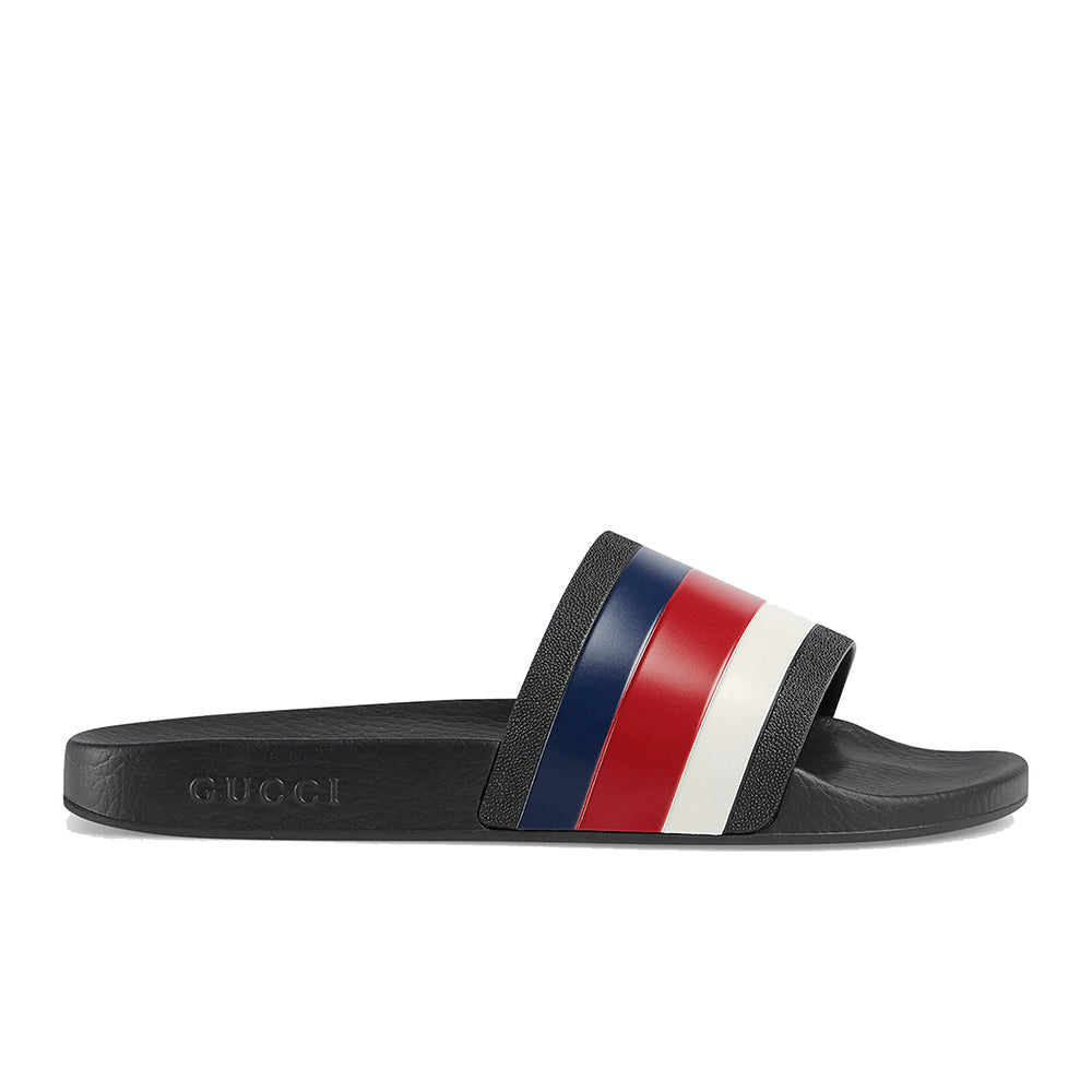 Gucci Men's Web Pursuit Rubber Pool Slide in Black Red Blue1