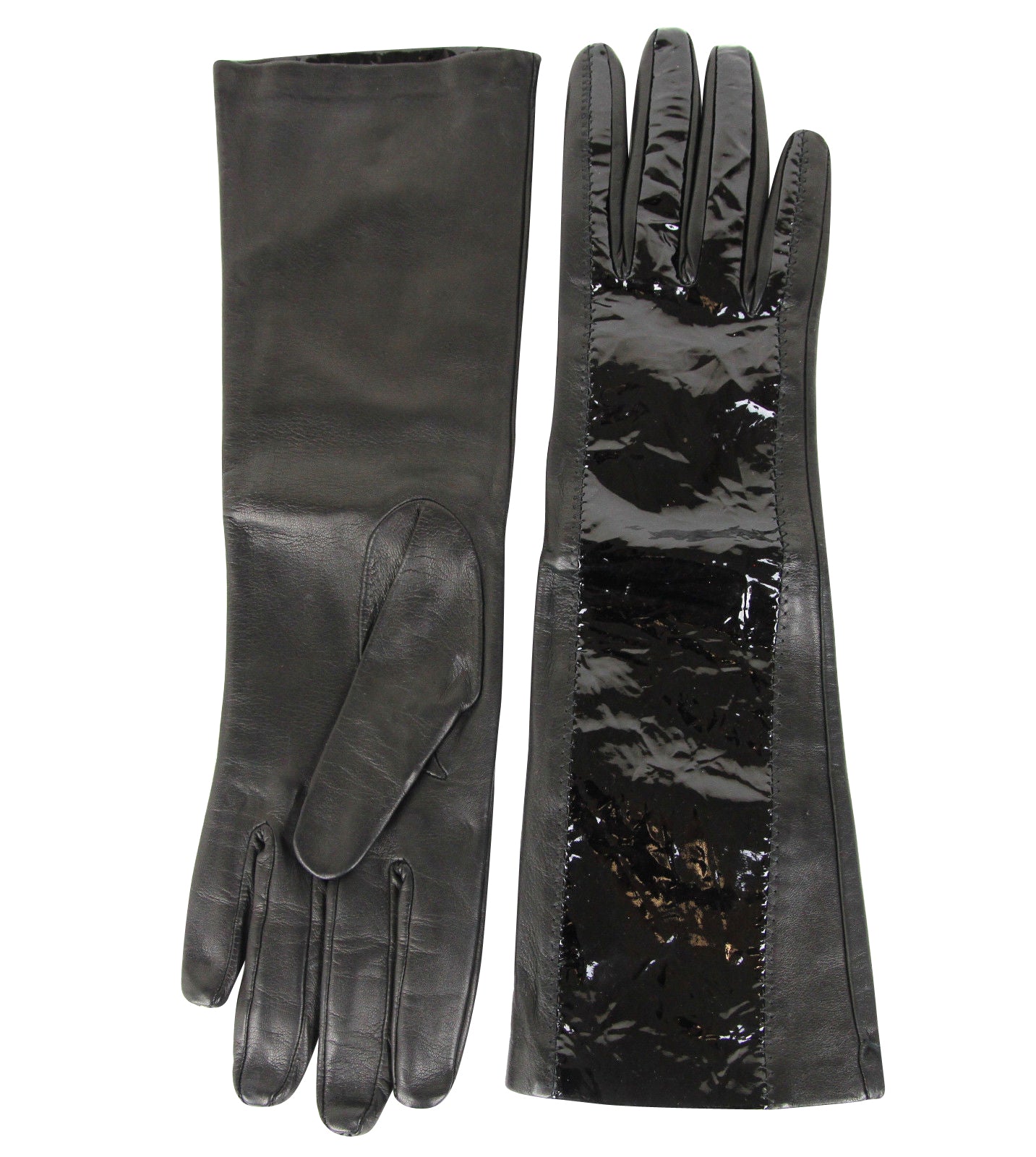 Bottega Veneta Women's Black Leather / Patent Leather Long Gloves