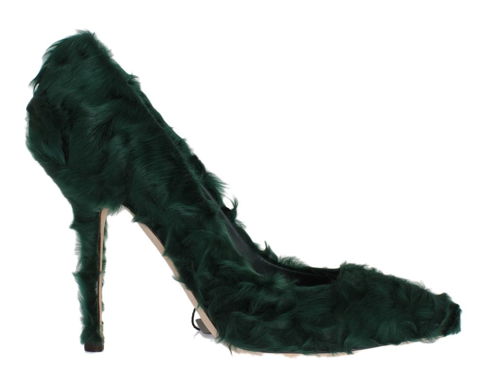 Dolce & Gabbana Elegant Green Xiangao Fur Leather Women's Pumps