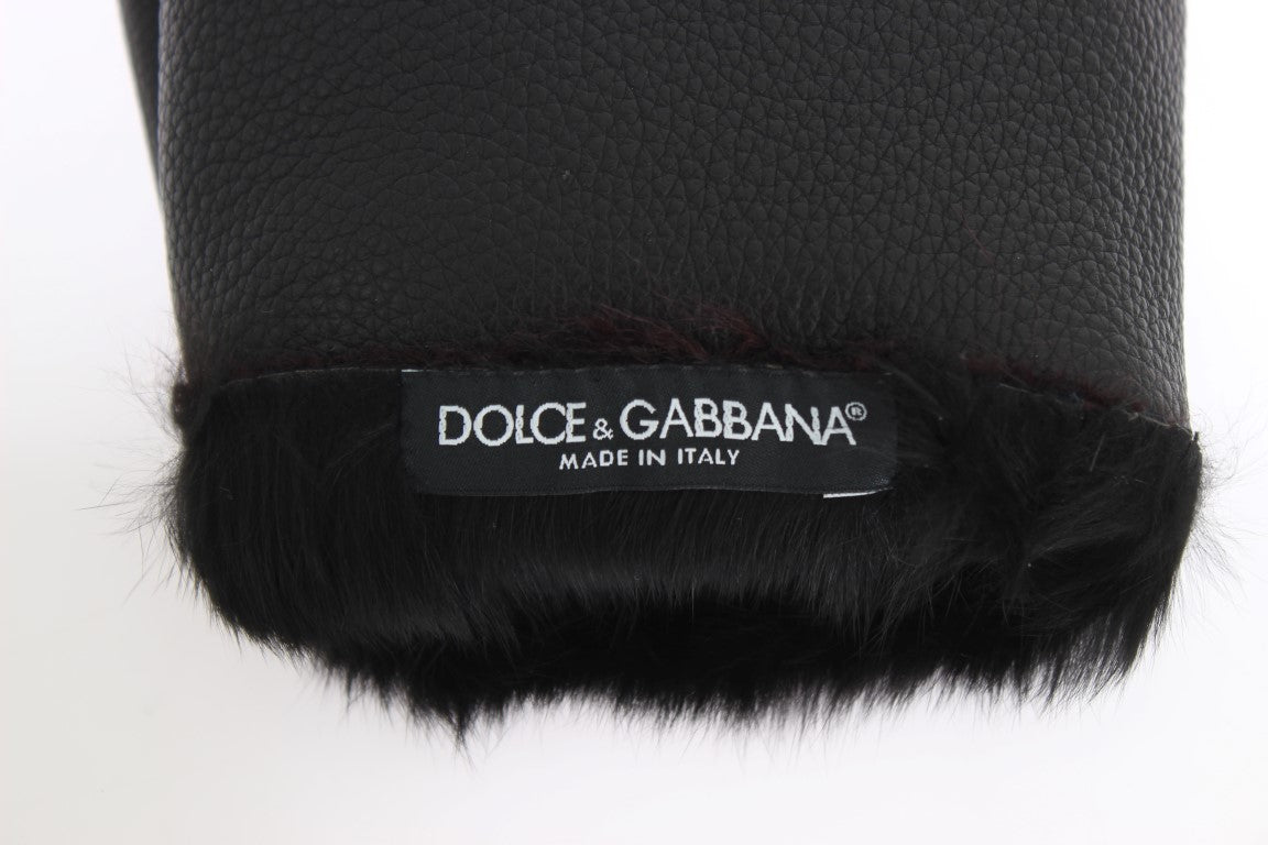 Dolce & Gabbana Elegant Black & Bordeaux Leather Men's Gloves