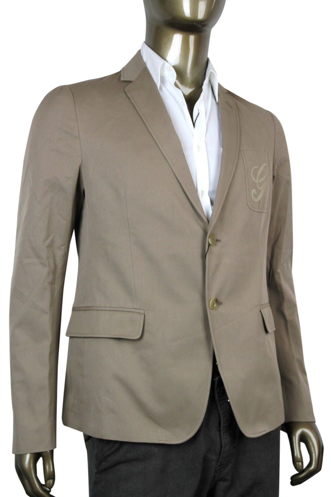 Gucci Men's Embroidered Logo Light Brown Cotton Blazer Jacket