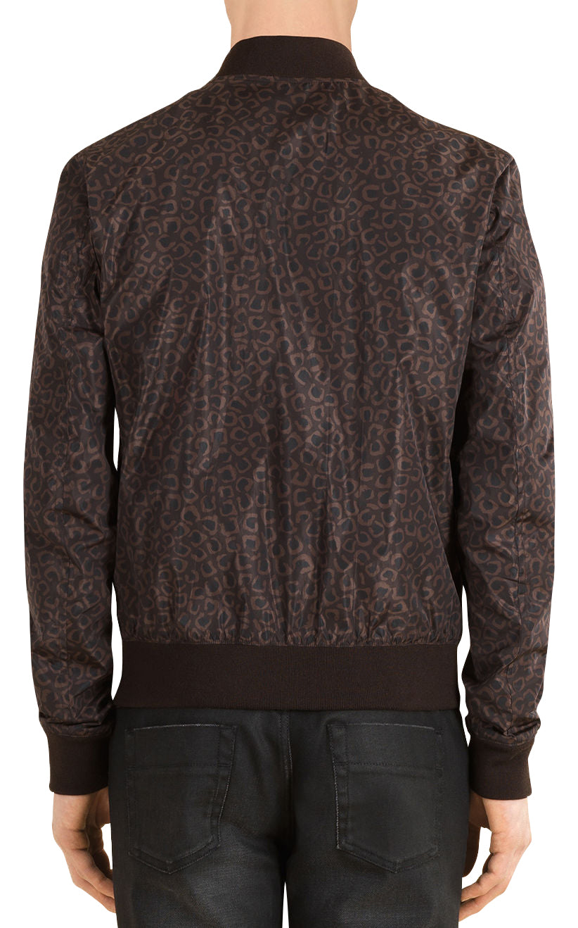 Gucci Men's Bomber Brown Polyamide Leopard Print Jacket