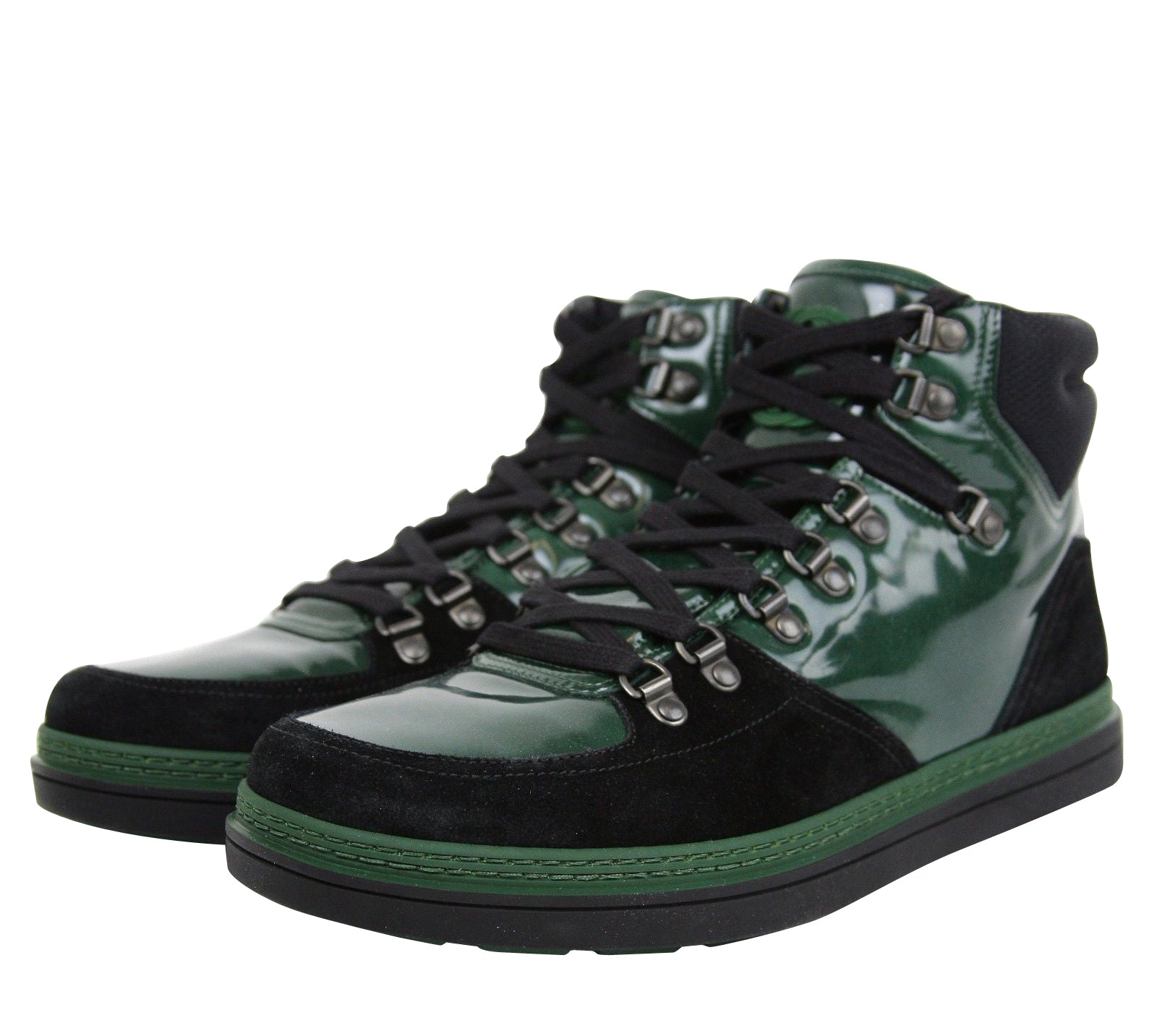 Gucci Men's Contrast Combo High top Dark Green Suede Leather Sneaker