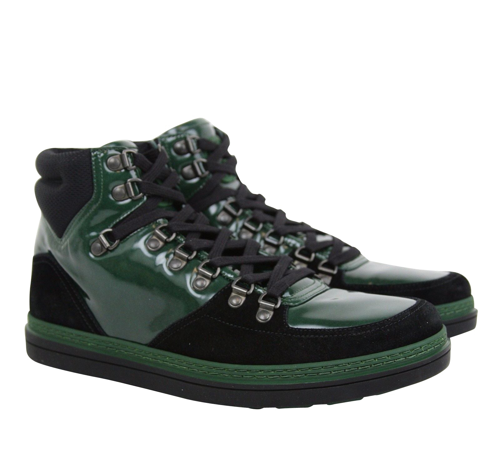 Gucci Men's Contrast Combo High top Dark Green Suede Leather Sneaker