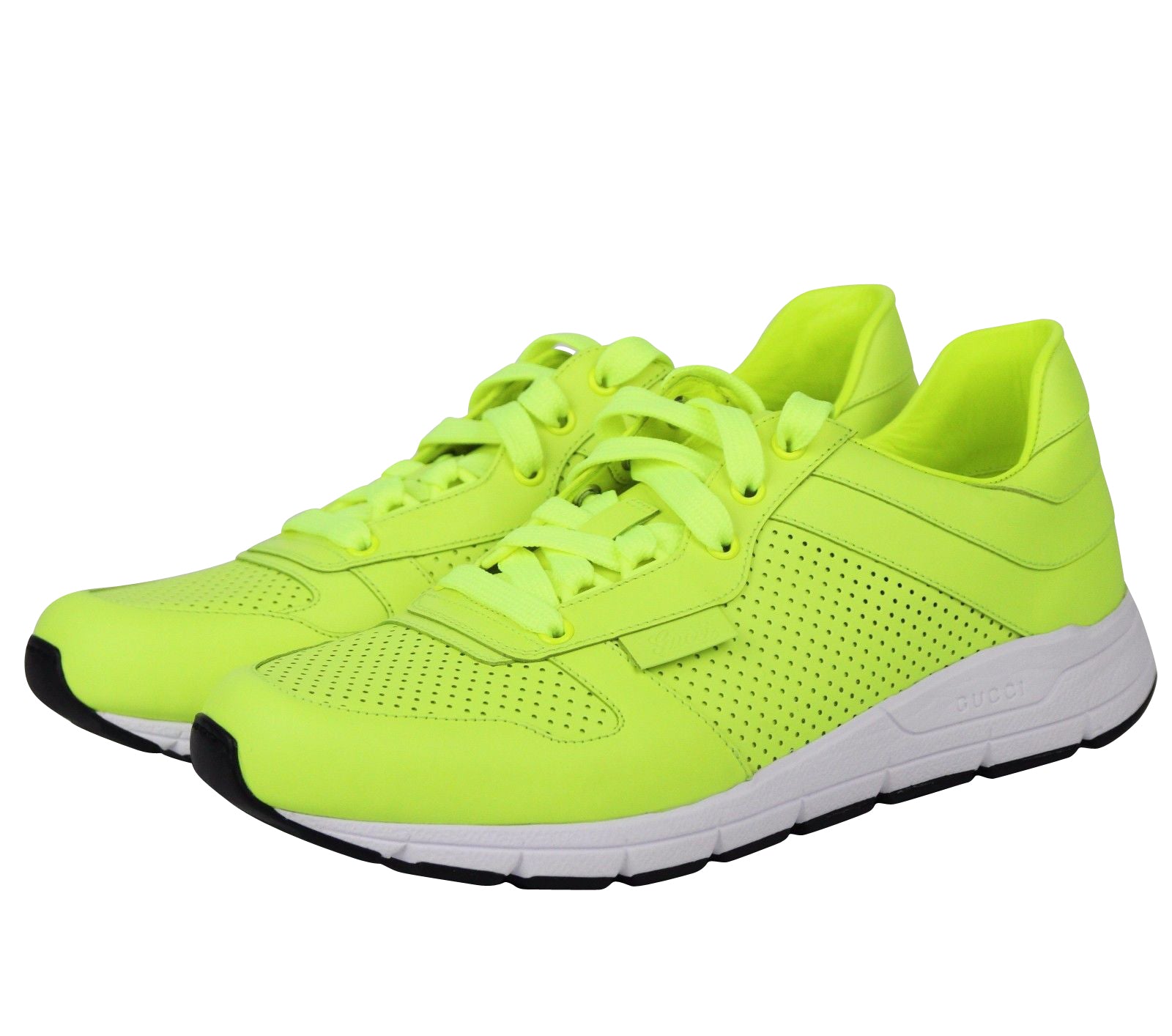 Gucci Men's Lace Up Neon Yellow Leather Running Sneakers